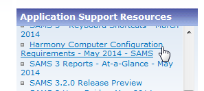screenshot:  Harmony portal - Application Support Resources