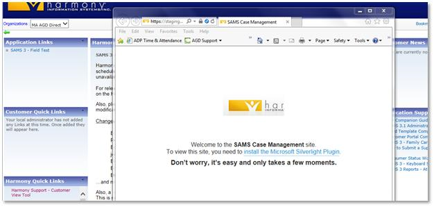 creenshot 1:  user is prompted to install Silverlight