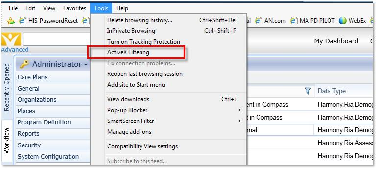 screenshot 3: Turning OFF Active X filtering in Tools